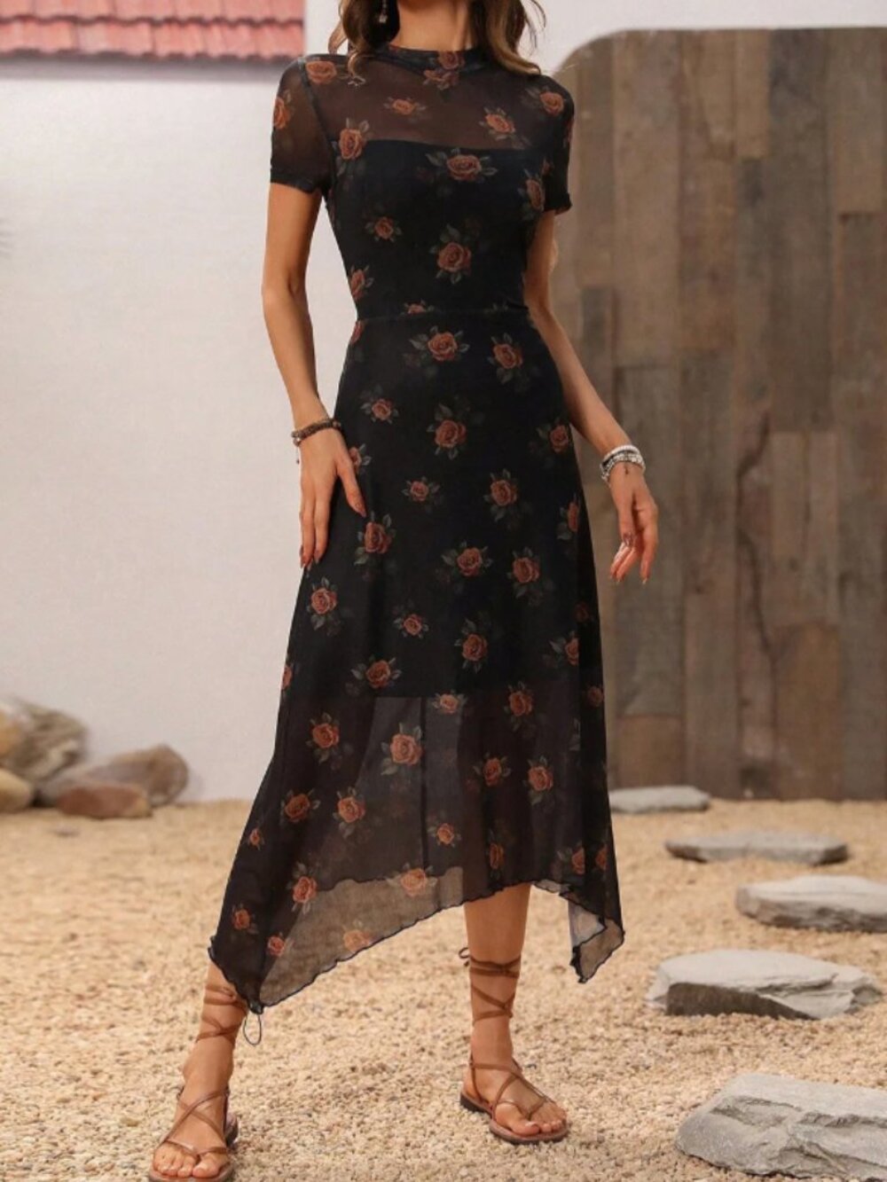 Women's Gothic Rose Sheer Lined Dress Small-Medium New Whimsigoth Fairy Grunge
